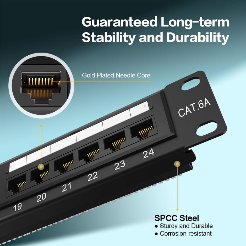 Enmane 24 Port Patch Panel CAT6A Rack Mount 19inch Ethernet Patch Panel Punch Down for Cat6A,Cat6, Cat5e, Cat5 Cabling（EC Listed） - Image 4